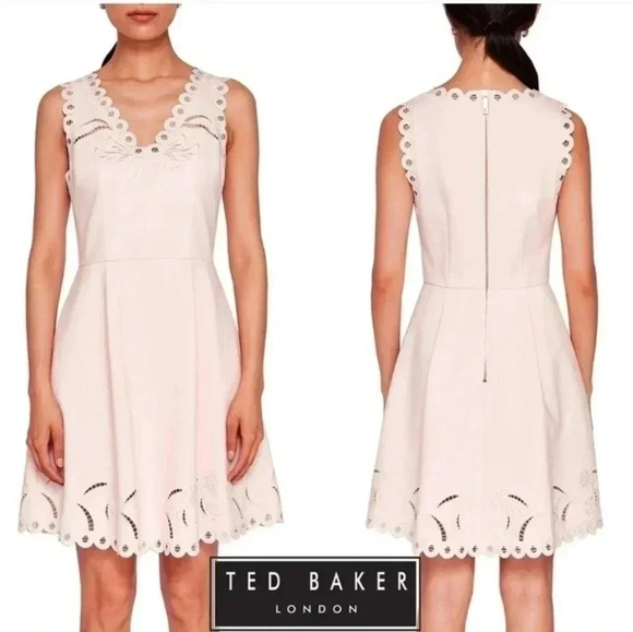 Ted Baker EMALISE Embroidered Skater Eyelet Lace Cutout Babydoll Dress(4)USA(10) - Picture 1 of 16
